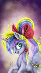 Size: 600x1067 | Tagged: safe, artist:black-opal1, oc, oc only, alicorn, pony, alicorn oc, female, mare, ponytail, solo, spread wings