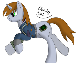 Size: 3650x3100 | Tagged: safe, artist:cloudy95, oc, oc only, oc:littlepip, pony, unicorn, fallout equestria, butt, clothes, fallout, female, high res, jumpsuit, mare, pipbuck, plot, running, simple background, solo, vault suit, white background