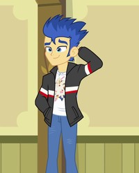 Size: 865x1080 | Tagged: safe, screencap, flash sentry, equestria girls, g4, my little pony equestria girls, clothes, cropped, hand in pocket, jacket, male, pants, smiling, solo