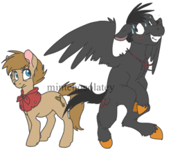 Size: 778x670 | Tagged: safe, artist:mintchocolatey, earth pony, pegasus, pony, don bluth, jeremy crow, mrs. brisby, ponified, simple background, sweat, the secret of nimh, transparent background, watermark