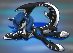 Size: 2500x1818 | Tagged: safe, artist:miniferu, oc, oc only, oc:midnight light, original species, shark pony, female, solo