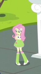 Size: 134x239 | Tagged: safe, screencap, angel bunny, fluttershy, equestria girls, g4, my little pony equestria girls: friendship games, boots, clothes, cropped, petting, picture for breezies, skirt, smiling, socks