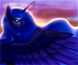 Size: 2400x2000 | Tagged: safe, artist:minelvi, artist:rubyflank, princess luna, alicorn, pony, g4, collaboration, female, high res, horn, horn jewelry, jewelry, mare, open collaboration, solo, spread wings