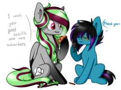 Size: 1924x1440 | Tagged: safe, artist:despotshy, oc, oc only, oc:despy, oc:shaidy catcher, earth pony, pegasus, pony, colored pupils, cup, female, glass, mare, monocle, simple background, sitting, transparent background