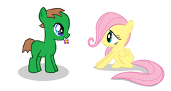 Size: 1074x572 | Tagged: safe, fluttershy, oc, oc:ian, g4, canon x oc, flower, self insert