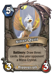 Size: 400x569 | Tagged: safe, artist:kwendynew, oc, oc only, oc:silver quill, hippogriff, birb, card, crossover, hearthstone, solo, trading card, trading card game, warcraft
