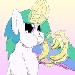 Size: 3168x3168 | Tagged: safe, artist:firefanatic, princess celestia, alicorn, pony, g4, banana, bananalestia, chest fluff, eating, female, fluffy, food, herbivore, high res, mare, missing accessory, puffy cheeks, solo