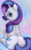 Size: 1194x1910 | Tagged: safe, artist:uncannycritter, rarity, pony, unicorn, g4, both cutie marks, butt, cutie mark background, female, grin, looking back, mare, plot, rearity, sitting, smiling, solo