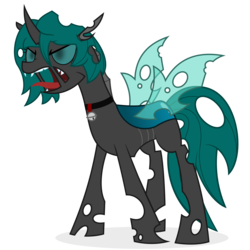 Size: 7000x7000 | Tagged: safe, artist:besttubahorse, oc, oc only, oc:ichora, changeling, absurd resolution, angry, bell, bell collar, changeling oc, collar, female, hissing, simple background, solo, transparent background, vector