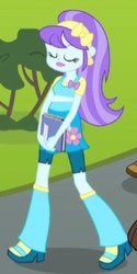 Size: 250x500 | Tagged: safe, screencap, aqua blossom, equestria girls, g4, my little pony equestria girls, boots, cropped, female, flower, high heel boots, notebook, solo