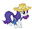 Size: 110x100 | Tagged: safe, artist:botchan-mlp, rarity, pony, unicorn, g4, animated, desktop ponies, female, gif, hat, mare, pixel art, rarihick, simple background, solo, sprite, straw hat, tail, tail hole, transparent background, trotting, walking