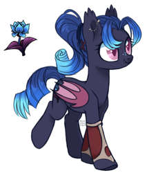 Size: 2332x2736 | Tagged: safe, artist:hawthornss, oc, oc only, oc:starlight rose, bat pony, pony, clothes, cute, cute little fangs, cutie mark, ear piercing, earring, fangs, flower, freckles, high res, jewelry, piercing, ponified, ponytail, raised leg, simple background, smiling, solo, transparent background, underhoof, warcraft, world of warcraft
