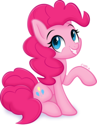 Size: 729x945 | Tagged: safe, artist:ctb-36, pinkie pie, earth pony, pony, g4, cute, diapinkes, female, grin, raised hoof, signature, simple background, sitting, smiling, solo, transparent background
