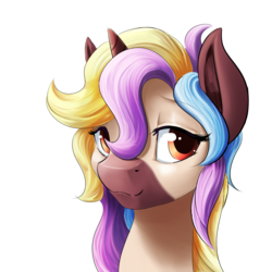 Size: 960x960 | Tagged: safe, artist:d-lowell, oc, oc only, pony, unicorn, commission, female, mare, multicolored hair, simple background, smiling, solo, white background