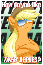 Size: 720x1079 | Tagged: safe, artist:texasuberalles, applejack, earth pony, pony, g4, crossed hooves, deal with it, female, meme, solo, sunglasses