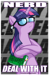 Size: 720x1113 | Tagged: safe, artist:texasuberalles, twilight sparkle, pony, unicorn, g4, book, broken glasses, crossed hooves, deal with it, female, glasses, math, meme, nerd, solo