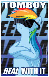 Size: 720x1109 | Tagged: safe, artist:texasuberalles, rainbow dash, pegasus, pony, g4, badass, beautiful, bipedal, crossed hooves, deal with it, female, frown, looking up, mare, meme, sexy, solo, sunglasses, tomboy