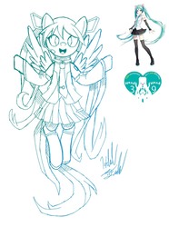 Size: 894x1200 | Tagged: safe, artist:fuzon-s, pegasus, pony, artflow, clothes, gradient lineart, hatsune miku, hilarious in hindsight, long mane, long tail, looking at you, ponified, sketch, solo, spread wings, vocaloid
