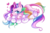 Size: 800x531 | Tagged: safe, artist:ipun, oc, oc only, oc:sleepy cloud, classical unicorn, pony, unicorn, cloud, cloven hooves, female, heart, heart eyes, horn, leonine tail, looking at you, mare, prone, rainbow hair, simple background, solo, transparent background, unshorn fetlocks, wingding eyes