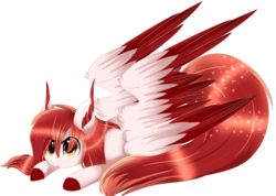 Size: 1024x731 | Tagged: safe, artist:php146, oc, oc only, oc:sora, pegasus, pony, eye clipping through hair, female, four wings, mare, multiple wings, prone, simple background, solo, tongue out, transparent background, wings
