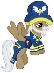 Size: 2231x3000 | Tagged: safe, artist:brony-works, admiral fairweather, golden eagle (g4), pegasus, pony, g4, testing testing 1-2-3, ancient wonderbolts uniform, beard, bicorne, clothes, facial hair, flying, hat, high res, male, moustache, simple background, solo, stallion, transparent background, uniform, vector, vector trace