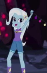 Size: 176x273 | Tagged: safe, screencap, trixie, equestria girls, g4, my little pony equestria girls: legend of everfree, armpits, camp everfree outfits, clothes, crystal gala, cute, female, legend you were meant to be, lights, shorts, socks, solo