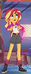 Size: 129x301 | Tagged: safe, screencap, sunset shimmer, equestria girls, g4, my little pony equestria girls: legend of everfree, boots, camp everfree outfits, clothes, female, looking up, shorts, socks, solo