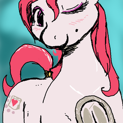 Size: 512x512 | Tagged: safe, artist:tacodeltaco, derpibooru exclusive, oc, oc only, oc:marshmallow, earth pony, pony, beauty mark, blushing, frog (hoof), looking at you, one eye closed, smiling, solo, underhoof, wink