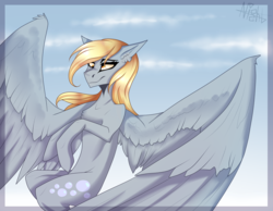 Size: 2579x2000 | Tagged: safe, artist:dagnesstoyn, derpy hooves, pegasus, pony, g4, chest fluff, female, flying, high res, mare, solo