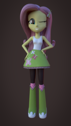 Size: 1024x1820 | Tagged: safe, artist:thebronymarines, fluttershy, human, equestria girls, g4, 3d, 3d model, blender, boots, clothes, female, fluttershy's skirt, high heel boots, one eye closed, pants, skirt, socks, solo, tank top, tights, wink