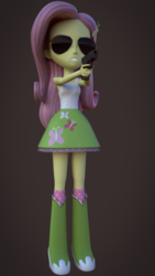 Size: 1024x1820 | Tagged: safe, artist:thebronymarines, fluttershy, equestria girls, g4, 3d, 3d model, aviator sunglasses, blender, boots, clothes, female, fluttershy's skirt, glock, gun, handgun, high heel boots, pistol, skirt, socks, solo, sunglasses, tank top, weapon