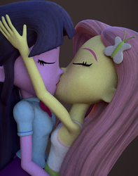 Size: 1024x1301 | Tagged: safe, artist:thebronymarines, fluttershy, twilight sparkle, equestria girls, g4, 3d, 3d model, blender, clothes, female, kiss on the lips, kissing, lesbian, ship:twishy, shipping, tank top