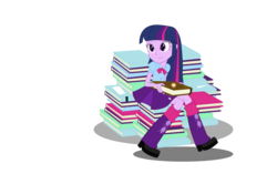Size: 3760x2500 | Tagged: safe, artist:eninejcompany, twilight sparkle, equestria girls, g4, book, clothes, female, high res, leg warmers, shoes, simple background, sitting, skirt, solo, transparent background