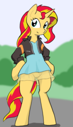 Size: 409x708 | Tagged: safe, artist:seidouryu, sunset shimmer, pony, unicorn, semi-anthro, equestria girls, g4, bipedal, clothes, equestria girls outfit, female, solo