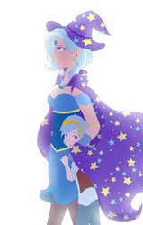 Size: 3000x4730 | Tagged: safe, artist:loure201, trixie, oc, human, g4, child, duo, high res, humanized, offspring, parent:trixie, simple background, white background