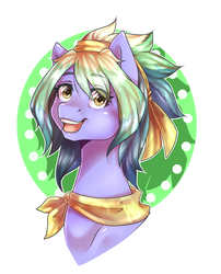 Size: 1613x2000 | Tagged: safe, artist:loure201, oc, oc only, oc:fairytale, pony, abstract background, bandana, female, mare, open mouth, solo