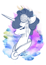 Size: 3507x4960 | Tagged: safe, artist:chirpy-chi, princess luna, g4, absurd resolution, alternate hairstyle, clothes, female, floppy ears, kimono (clothing), monochrome, signature, simple background, smiling, solo
