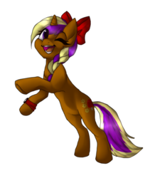 Size: 835x956 | Tagged: safe, artist:carminestrider, artist:neonfiire, oc, oc only, oc:renee tweaker, pony, unicorn, female, mare, one eye closed, open mouth, simple background, solo, transparent background, wink