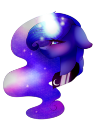 Size: 2500x2860 | Tagged: safe, artist:ohlittlecupcake, princess luna, g4, blushing, female, floppy ears, glowing horn, high res, horn, magic, simple background, solo, transparent background