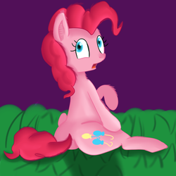 Size: 832x832 | Tagged: safe, artist:jbond, artist:snapai, color edit, edit, pinkie pie, earth pony, pony, g4, butt, colored, female, mare, open mouth, painting, plot, sitting, solo