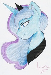 Size: 1121x1645 | Tagged: safe, artist:dragonpilyale, princess luna, g4, female, simple background, solo, traditional art, white background