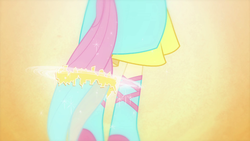 Size: 1920x1080 | Tagged: safe, screencap, fluttershy, equestria girls, g4, my little pony equestria girls, boots, fall formal outfits, high heel boots, legs, pictures of legs, ponied up, ponytail, solo, transformation