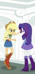 Size: 114x241 | Tagged: safe, screencap, applejack, rarity, equestria girls, g4, my little pony equestria girls: friendship games, boots, clothes, cowboy boots, cowboy hat, cropped, denim skirt, hat, high heel boots, jewelry, raised leg, skirt, statue, stetson, talking