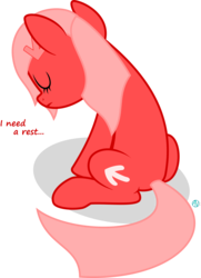 Size: 2124x2929 | Tagged: safe, artist:arifproject, oc, oc only, oc:downvote, pony, derpibooru, g4, derpibooru ponified, dialogue, eyes closed, high res, meta, ponified, rear view, simple background, sitting, solo, tired, transparent background, vector