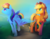 Size: 2200x1729 | Tagged: safe, artist:viwrastupr, applejack, rainbow dash, earth pony, pegasus, pony, g4, applejack's hat, butt touch, cowboy hat, feathermarking, female, freckles, hat, lesbian, mare, never doubt tchernobog's involvement, outdoors, ship:appledash, shipping, unshorn fetlocks, wings