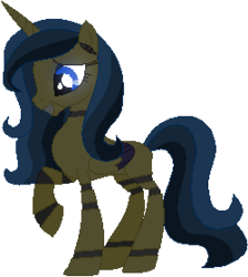 Size: 250x279 | Tagged: safe, artist:westrail642fan, oc, oc only, oc:toy crystal sky, alicorn, pony, alicorn oc, animatronic, concave belly, darkened edit, glowing eyes, simple background, slender, solo, thin, transparent background