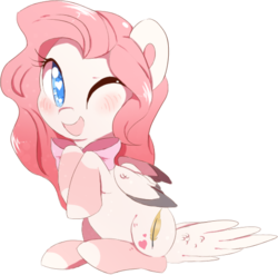Size: 524x517 | Tagged: safe, artist:sorasku, oc, oc only, oc:turtle dove, pegasus, pony, bow, colored pupils, female, heart eyes, mare, neck bow, one eye closed, simple background, solo, tail feathers, transparent background, wingding eyes, wink