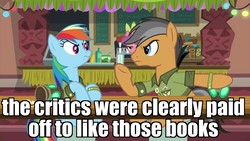 Size: 1920x1080 | Tagged: safe, edit, edited screencap, screencap, carrot bun, quibble pants, rainbow dash, g4, stranger than fan fiction, angry, argument, image macro, meme