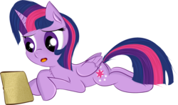 Size: 1764x1037 | Tagged: safe, artist:brok-enwings, twilight sparkle, alicorn, pony, g4, book, female, open mouth, prone, reading, simple background, solo, transparent background, twilight sparkle (alicorn)