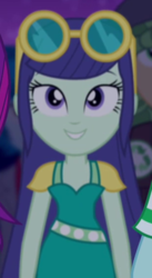 Size: 310x566 | Tagged: safe, screencap, blueberry cake, captain planet, sandalwood, thunderbass, equestria girls, g4, my little pony equestria girls: rainbow rocks, cropped, glasses, smiling, welcome to the show